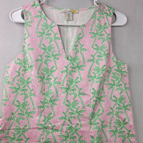 C & C California Womens Sleeveless Pink Green Palm Tree Print Shift Dress Size 4 - Picture 2 of 8
